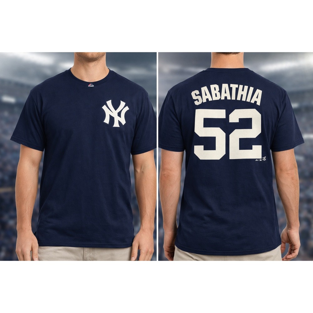 Majestic NY Yankees CC Sabathia Mens XL Navy Blue Good Sportswear Baseball Tee